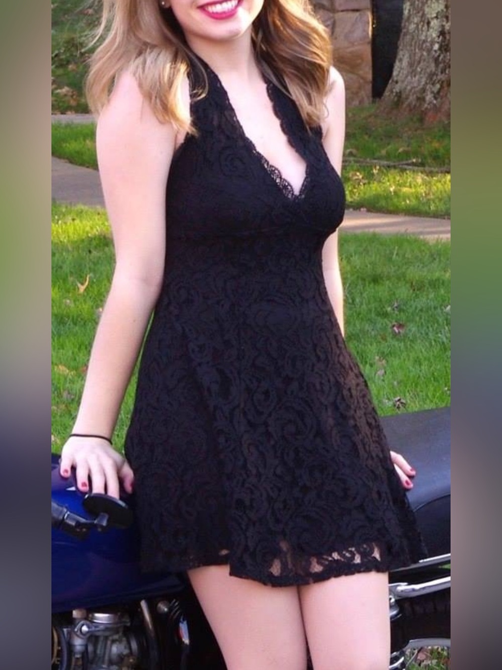 Black Lace Halter V-Neck Dress